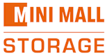 A logo for Mini Mall Storage featuring orange text on a white background.