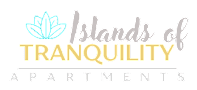 A logo for "Islands of Tranquility Apartments" featuring a stylized lotus flower.