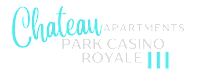 The image is a logo for Chateau Apartments, Park Casino, and Royale III.