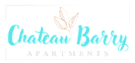 A logo for Chateau Barry Apartments featuring a stylized leaf.