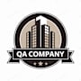 A logo for QA Company featuring a city skyline and a ribbon banner.
