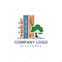 A logo featuring a tree growing out of a building.