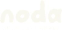 The image features the word "noda" in white letters on a black background, with the tagline "where life connects" beneath it.