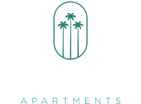 A logo for Arbors Adventura Apartments featuring two palm trees.