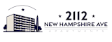 A black and white image of a building with the text "2112 New Hampshire Apartments" in front of it.