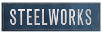 a blue and white sign with the words steelworkers