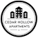A black and white logo for Cedar Hollow Apartments.