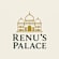 A logo with a building and the words "Renu's Palace" in front of it.
