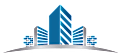 A graphic of a city skyline with buildings and a bridge.
