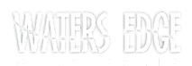 The image shows a logo for "Waters Edge Apartments".
