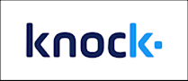 A logo with the word "knock" in dark blue with a small blue dot at the end of the word.