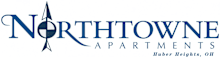 The image is a logo of Northtowne Apartments located in Huber Heights, OH.