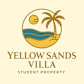A logo for Yellow Sands Villa, a student property, featuring a palm tree, beach, and sun.
