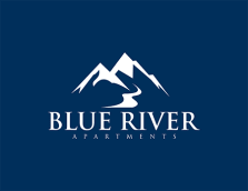 a logo design for blue river apartments