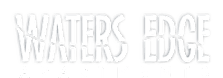The image shows a logo for "Waters Edge Apartments".