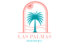 A logo with a palm tree and the words "LAS PALMAS APARTMENTS" in front of it.
