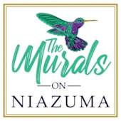 A logo with a hummingbird and the words "The Murals on Niazuma".