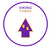 A graphic of a purple house with the words "VIKING TOWER" above it.