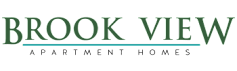 The image shows the text "BROOK VIEW" in green on a black background.