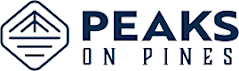 The image shows a logo with the text "PEAKS ON PINES".