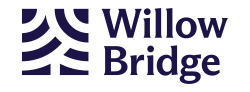 a logo with the words willow bridge on a green background