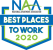 best places to work 2020 logo with blue and white text on a green background