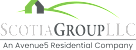 The image is a logo of a company named Scotia Group LLC, which is an Avenue5 Residential company.