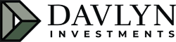 The image shows a logo with the text "DAVLYN INVESTMENTS" in black on a green background.