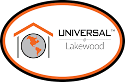 A logo with a globe and a house icon with the text "UNIVERSAL" and "Lakewood" below it.