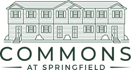 A black and white image of a building with the words "Commons at Springfield" written below it.