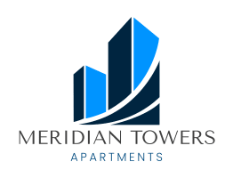 a logo for meridian towers apartments