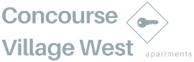 A logo for Concourse Village West apartments.
