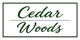A logo with the words "Cedar Woods" written in green.