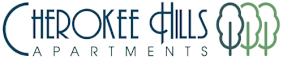 The logo for the company "Crooked Hills Apartments" consists of stylized text and three tree shapes.