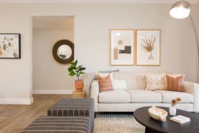 a living room with a couch and a coffee table
