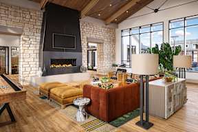 Clubhouse with a fireplace at Firestone Junction new apartments in Firestone, CO