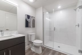 bathroom showing toilet and walk in shower