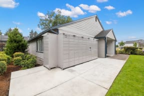 Package locker unit with residential building behind at Brookside112 Apartments, Vancouver, Washington