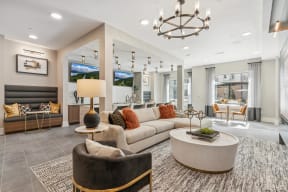 a living room with a couch and a coffee table