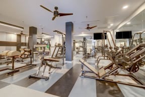 a gym full of exercise equipment
