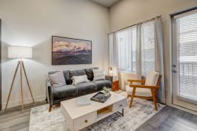 a living room with a couch and a coffee table