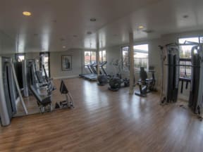 Apartments for Rent in Mountain View, CA - mResidences Mountain View - Fitness Center/Gym with Hardwood Floor and Windows