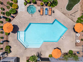 Aerial view of pool at Newport Avondale apartments for rent.