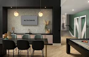 Clubhouse kitchen with bar at Alta Davis, Durham, 27703