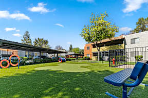 Apartments Near ASU - Villatree Apartments - Dog Park With Exercise Obstacles, Lush Grass, A Bench, And Fire Hydrant