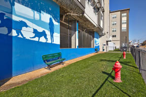 Pet Park with Grassy Area and Pet-Inspired Mural at Mockingbird Flats, Dallas, 75206