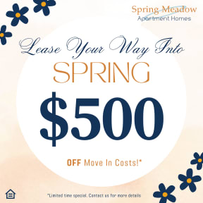 a sign that reads lease your tile spring 500 off move in costs with flowers