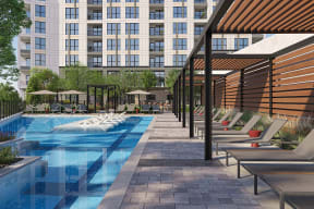 a rendering of the pool area at the residences at omni louisville apartments at Madison West Elm, Conshohocken, PA