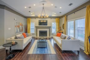 Living Room At Clubohuse at Southpoint Crossing, Durham, NC