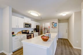 Large island in renovated kitchen at Southpoint Crossing Durham NC